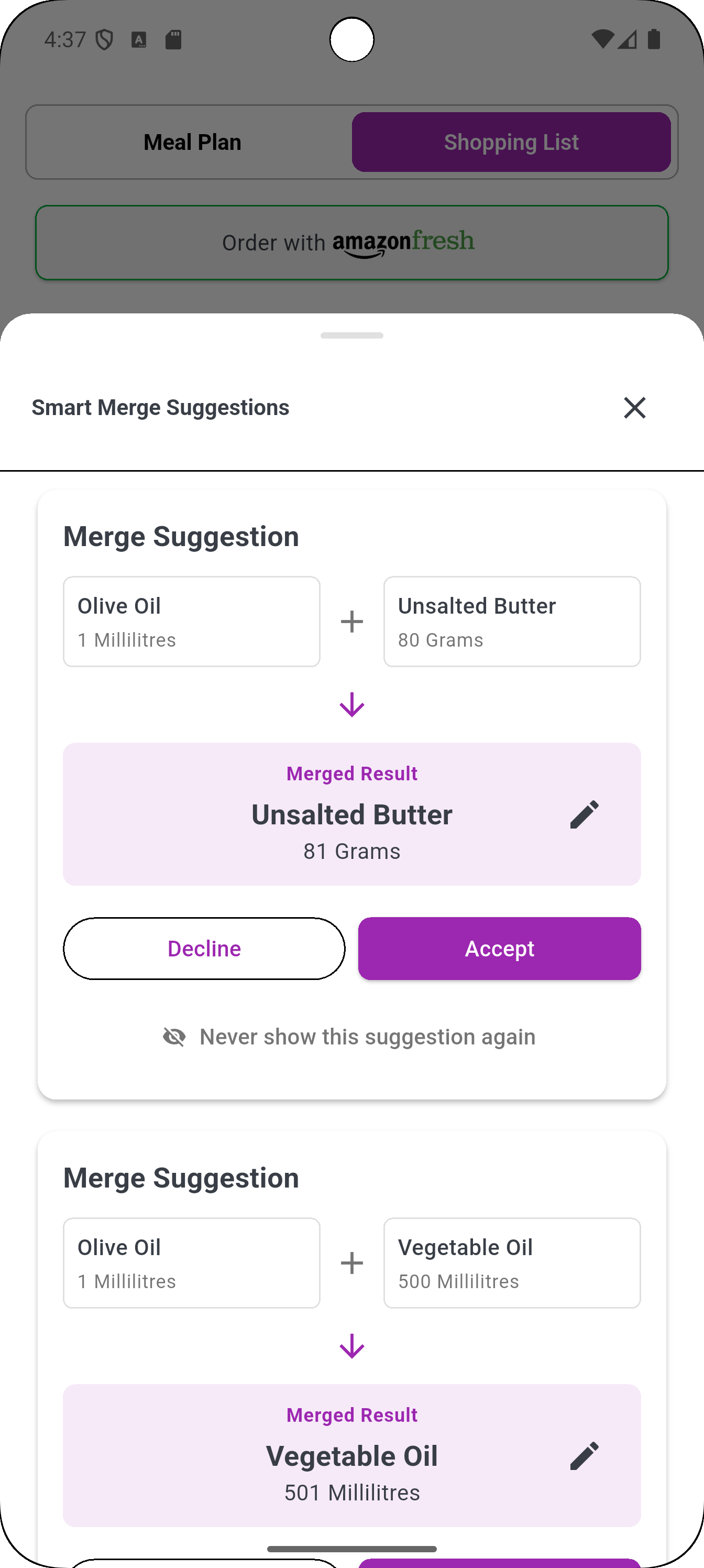 App Screenshot - Smart merge feature